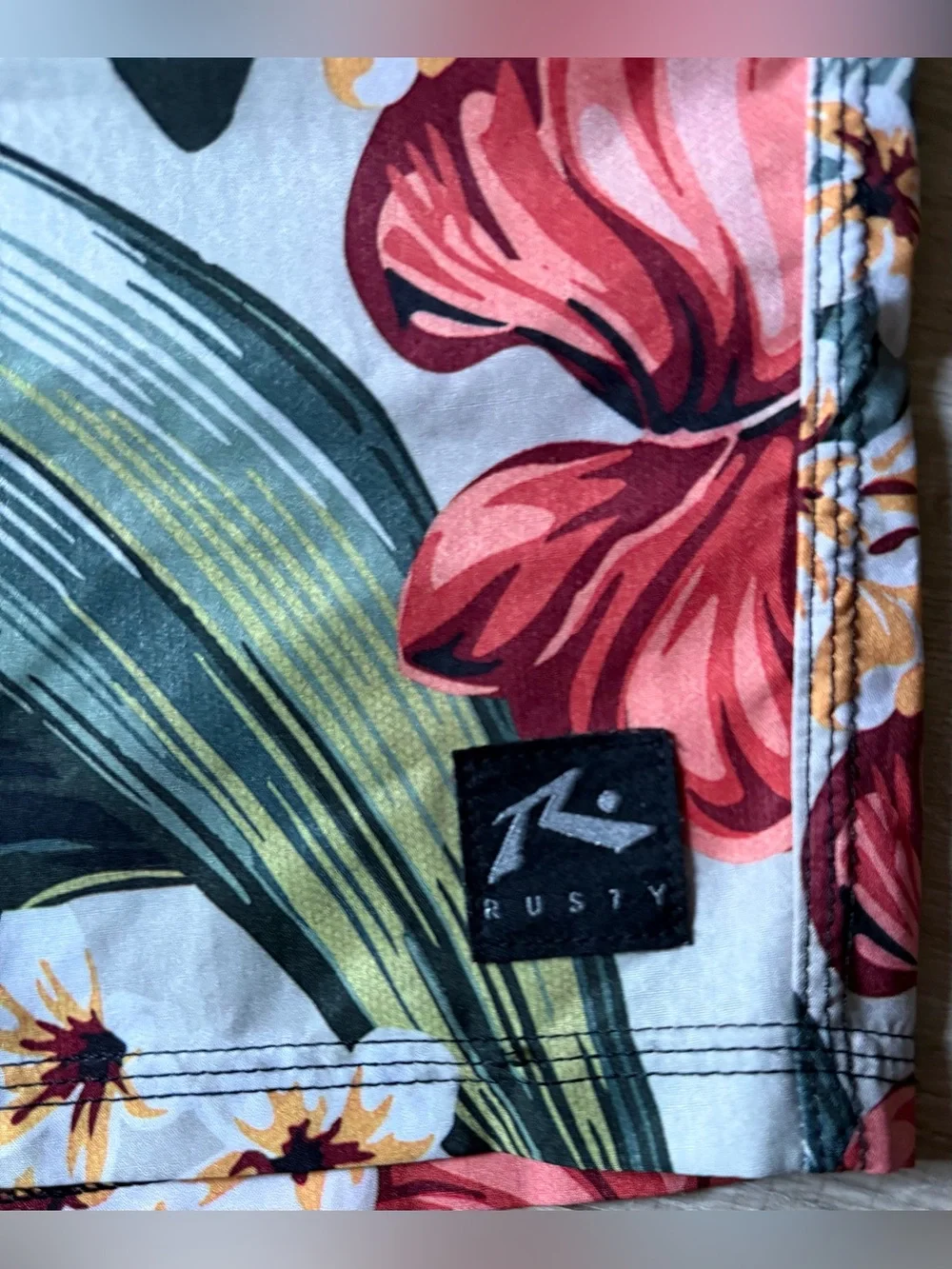 Rusty Black & White Floral Panel Swim Board Shorts size 34